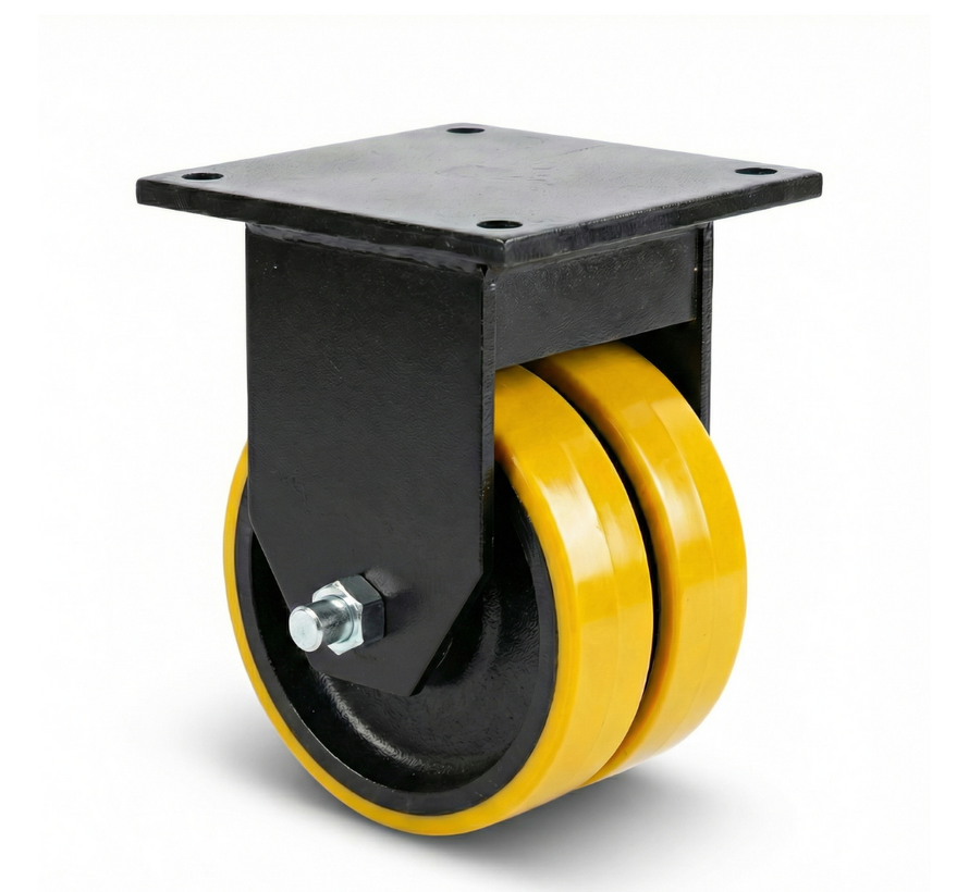 Rodas de alta carga Roda fixa Suporte e chapa de fixação de ferro fundido, poliuretano fundido, rolamento rígido de esferas, Roda-Ø 150mm, 1000KG