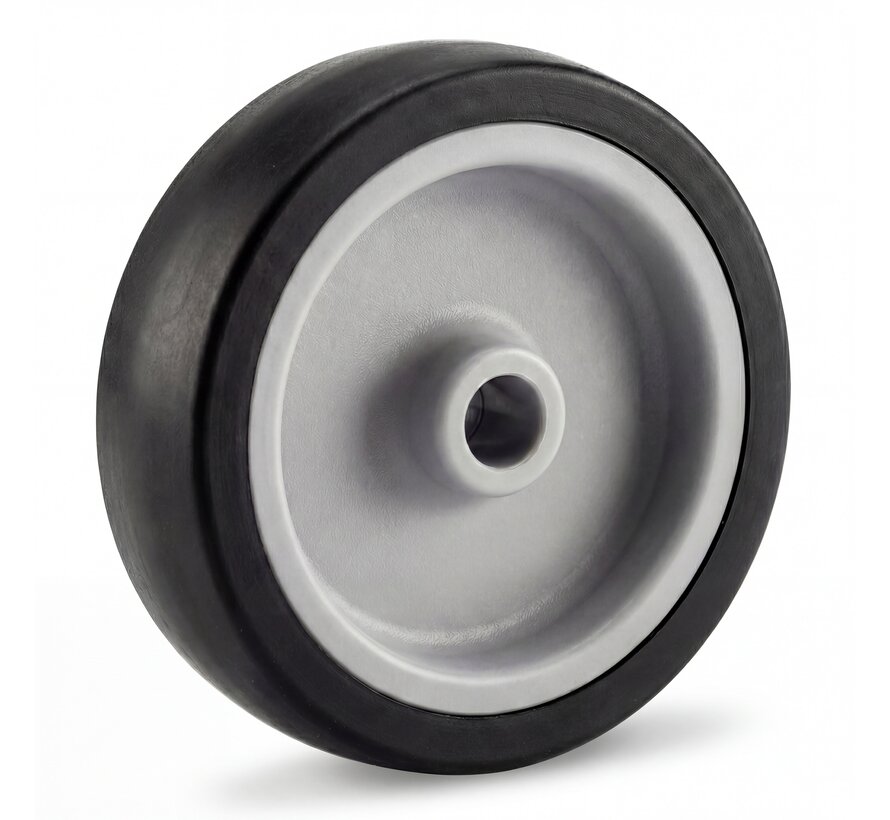 Ruote istituzionali in gomma termoplastica grigia antitraccia, cuscinetto liscio, ruota Ø 50 mm, 50 kg