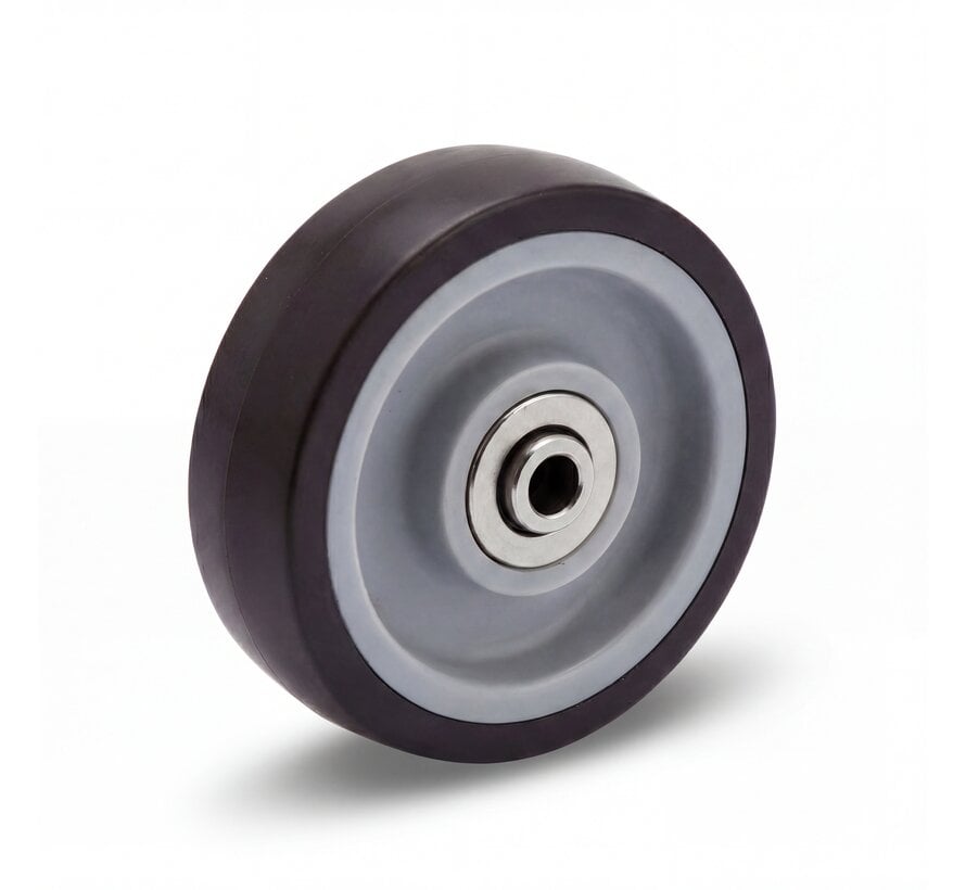 Zestawy jezdne aparaturowe Koła z termoplastyczna guma szara, niebrudząca, Precyzyjne łożysko kulkowe, koła / rolki-Ø75mm, 75KG