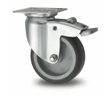 Swivel caster with brake, Ø 100mm, thermoplastic rubber grey non-marking, 80KG