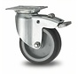Apparatus swivel caster with brake from pressed steel, plate fitting, thermoplastic rubber grey non-marking, plain bearing, Wheel-Ø 100mm, 80KG