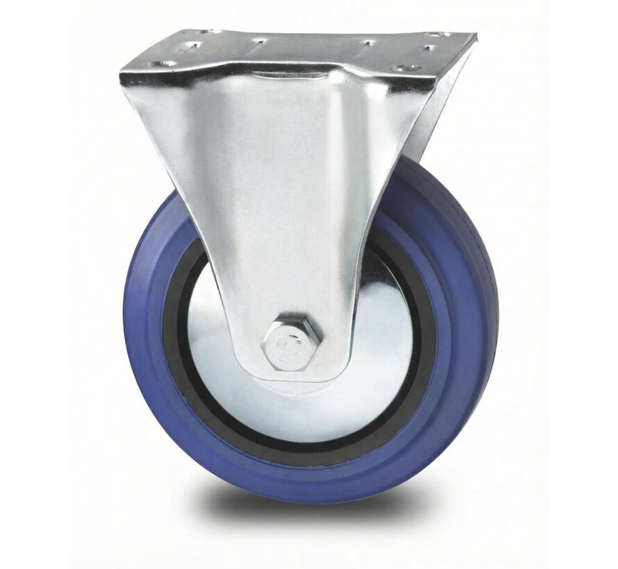 Industrielle Bockrolle aus Stahlblech, Plattenbefestigung, Gummireifen, Rollenlager, Rad-Ø 100 mm, 150 kg