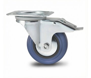 Roda giratória travão, Ø 125mm, goma vulcanizada, 150KG