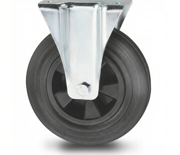 Roda fixa, Ø 200mm, goma negra, 200KG