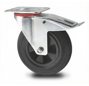 Swivel caster with brake, Ø 200mm, rubber, black, 200KG