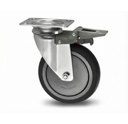 Swivel caster with brake, Ø 125mm, thermoplastic rubber grey non-marking, 100KG