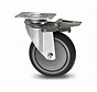 Institutional Swivel caster with brake from pressed steel, plate fitting, thermoplastic rubber grey non-marking, precision ball bearing, Wheel-Ø 150mm, 120KG