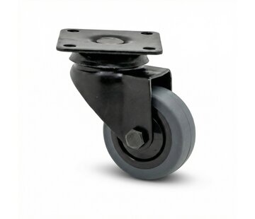 Roulette pivotante noire, Ø 50mm, caoutchouc thermoplastique gris non marquant, 50KG