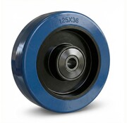 Roda, Ø 125mm, pneu de borracha elástica azul vulcanizada com tampas roscadas de plástico 200KG