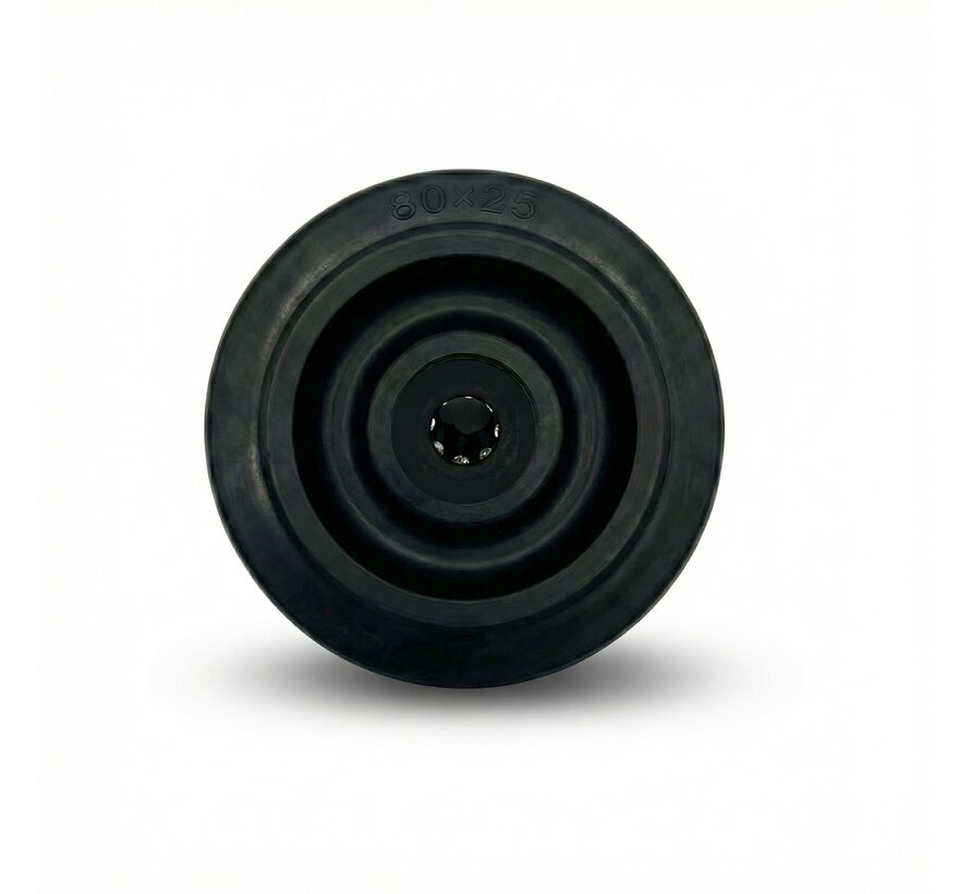 Rueda industrial de caucho, negra, rodamiento de rodillos, Ø de rueda 80 mm, 65 kg