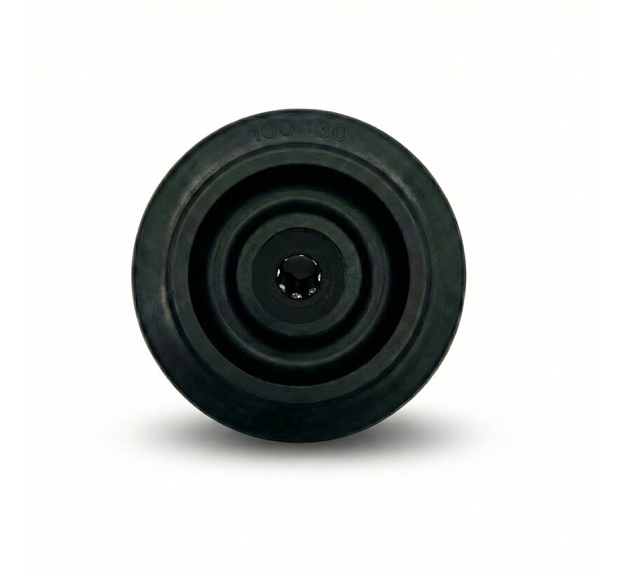 Roda industrial de borracha, preta, com rolamento, diâmetro da roda 100 mm, 80 kg