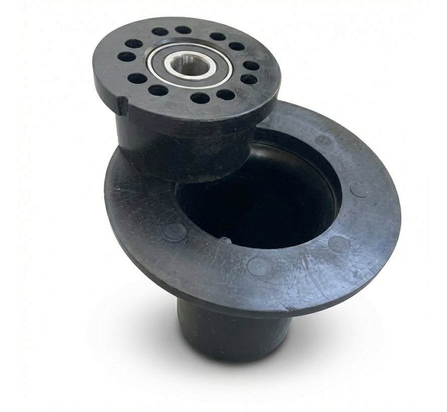 Spurkranzrolle POM 163mm Durchmesser für Achse 20mm für Erntewagen auf Rohrschienensystem auch "Konijnenburg Trompetenrolle" genannt