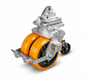 4 ruedas giratorias para contenedor. Capacidad de carga combinada a 4 km/h: 7500 kg. Incluye sistema de frenado, bloqueo direccional y bloqueo giratorio para montaje en cantoneras ISO 1161.