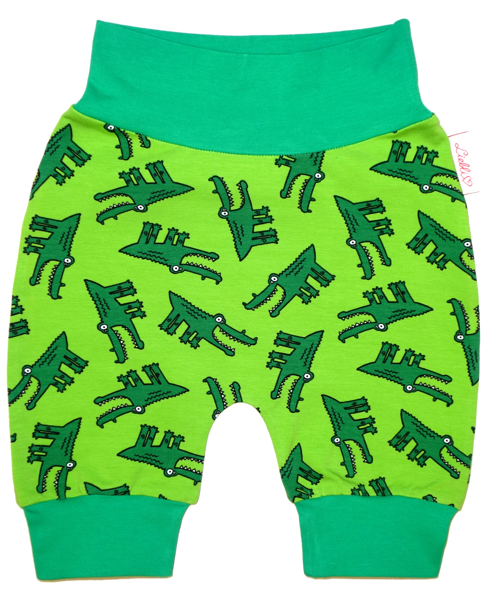 Bunte Babyhose / Pumphose Krokodil grün,  Gr. 56, 62, 68