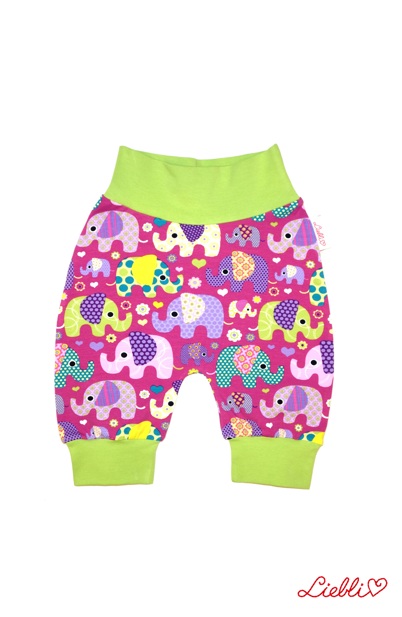 Babyhose / Pumphose Elefanten auf lila Gr. 56, 62, 68