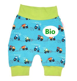 BIO Babyhose / Pumphose, Bagger und Traktor auf türkis