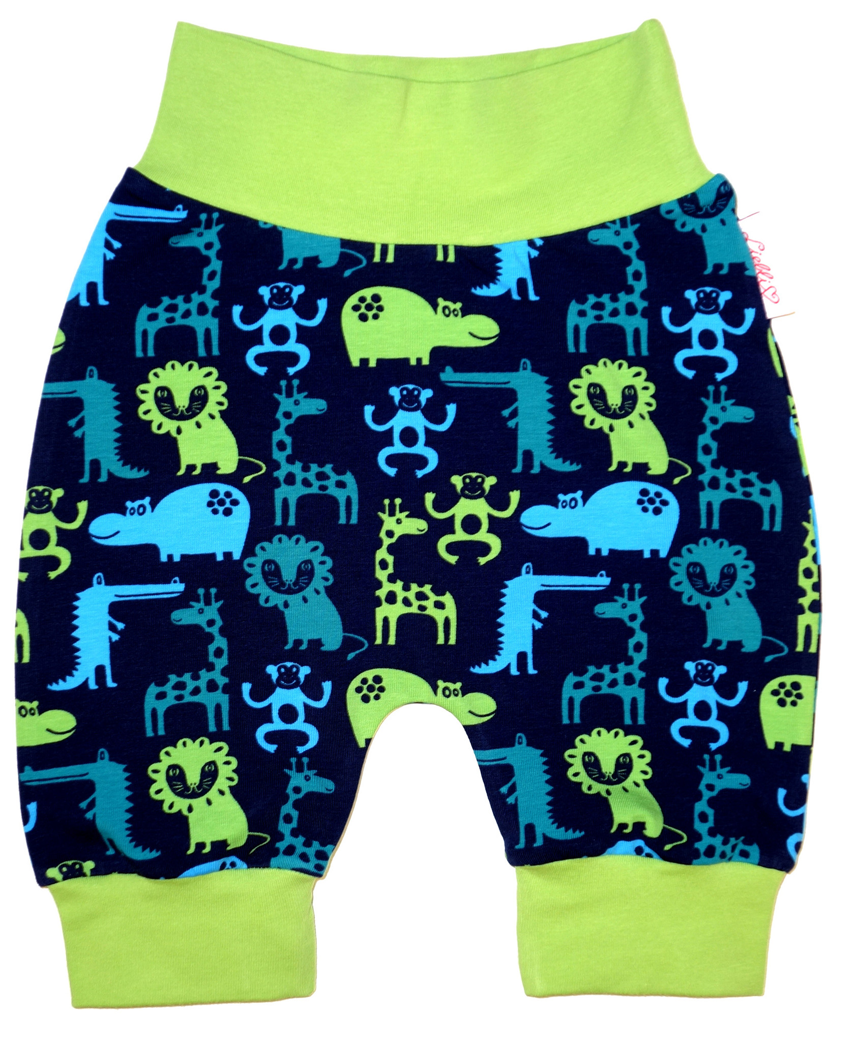 Babyhose / Pumphose, Zootiere blau türkis grün, Gr. 56, 62, 68