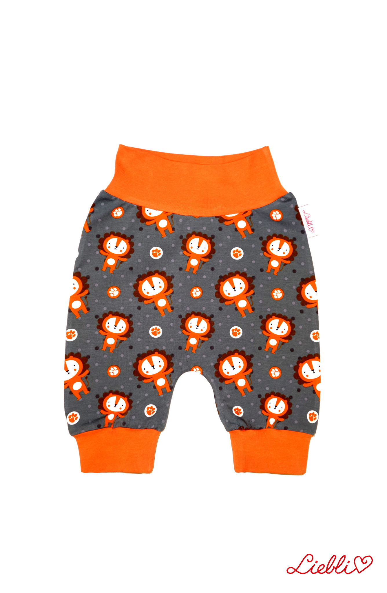 Babyhose / Pumphose, Löwen grau orange Gr. 56, 62, 68