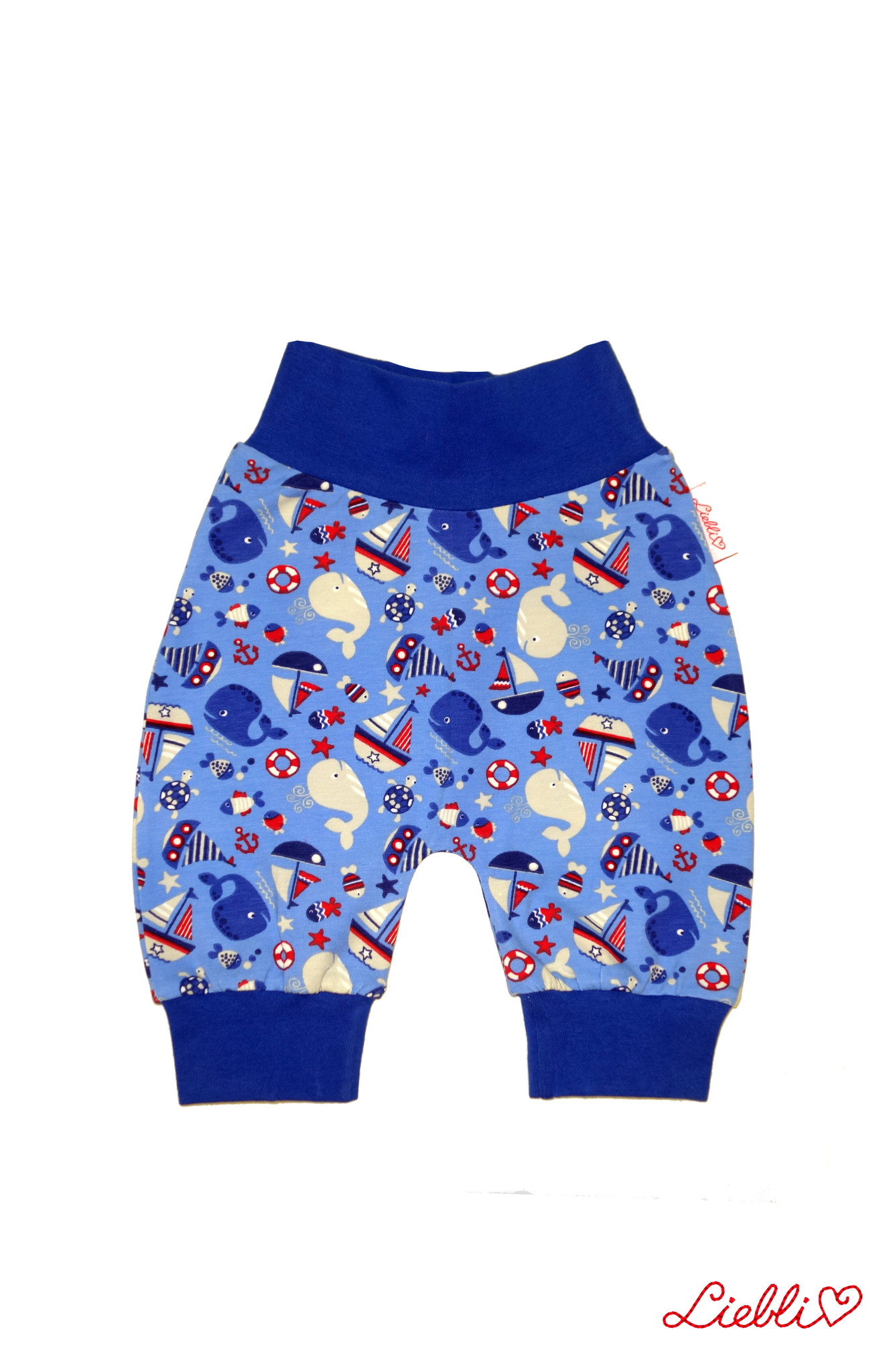 Babyhose / Pumphose, Wale und Schiffe blau