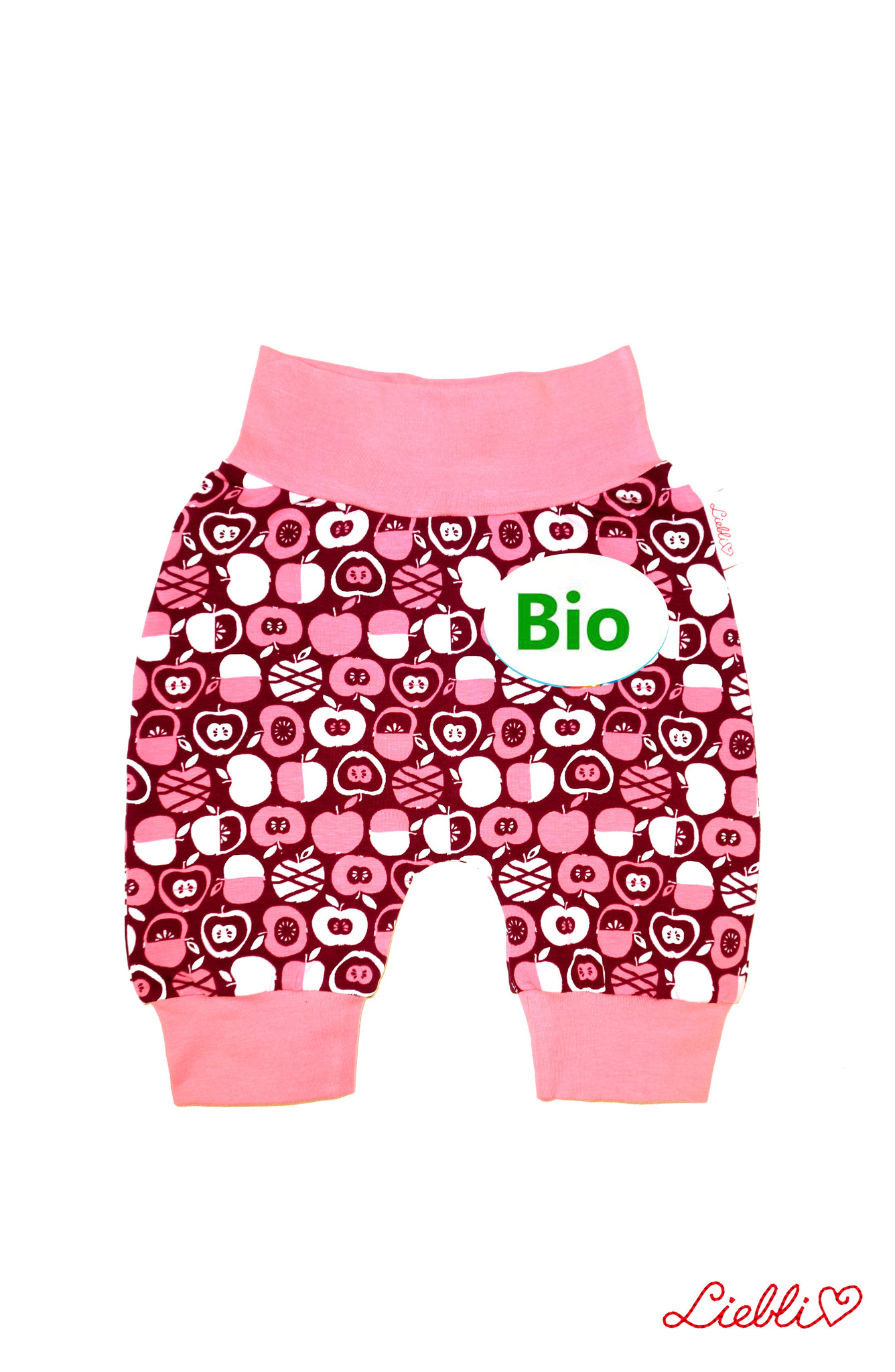 BIO Babyhose / Pumphose, Äpfel rosa bordeaux