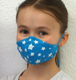 Kindermaske, Kinder Mundschutz, Mund-Nasen-Maske weiße Sterne auf türkis (auch in Erwachsenen Größen)