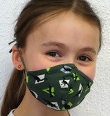 Kindermaske, Kinder Mundschutz, Mund-Nasen-Maske Dino khakigrün (auch für Erwachsene)