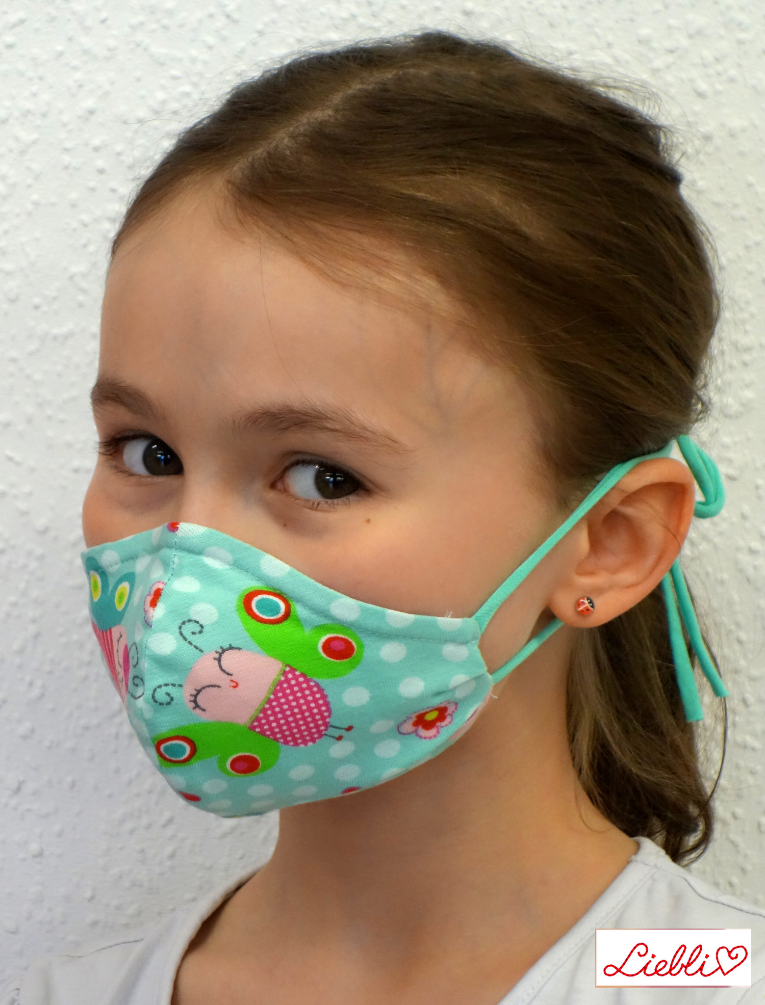 Kindermaske, Kinder Mundschutz, Mund-Nasen-Maske  Schmetterlinge mint