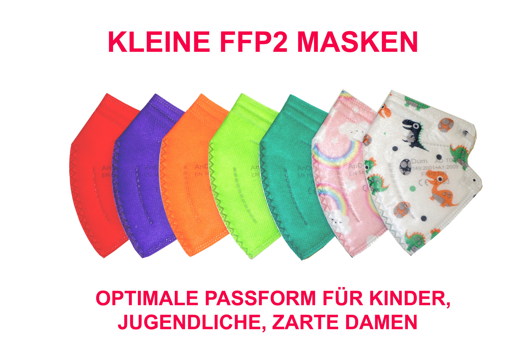 Bunte  kleine FFP2 Masken passend für Kinder, Teenager und Damen