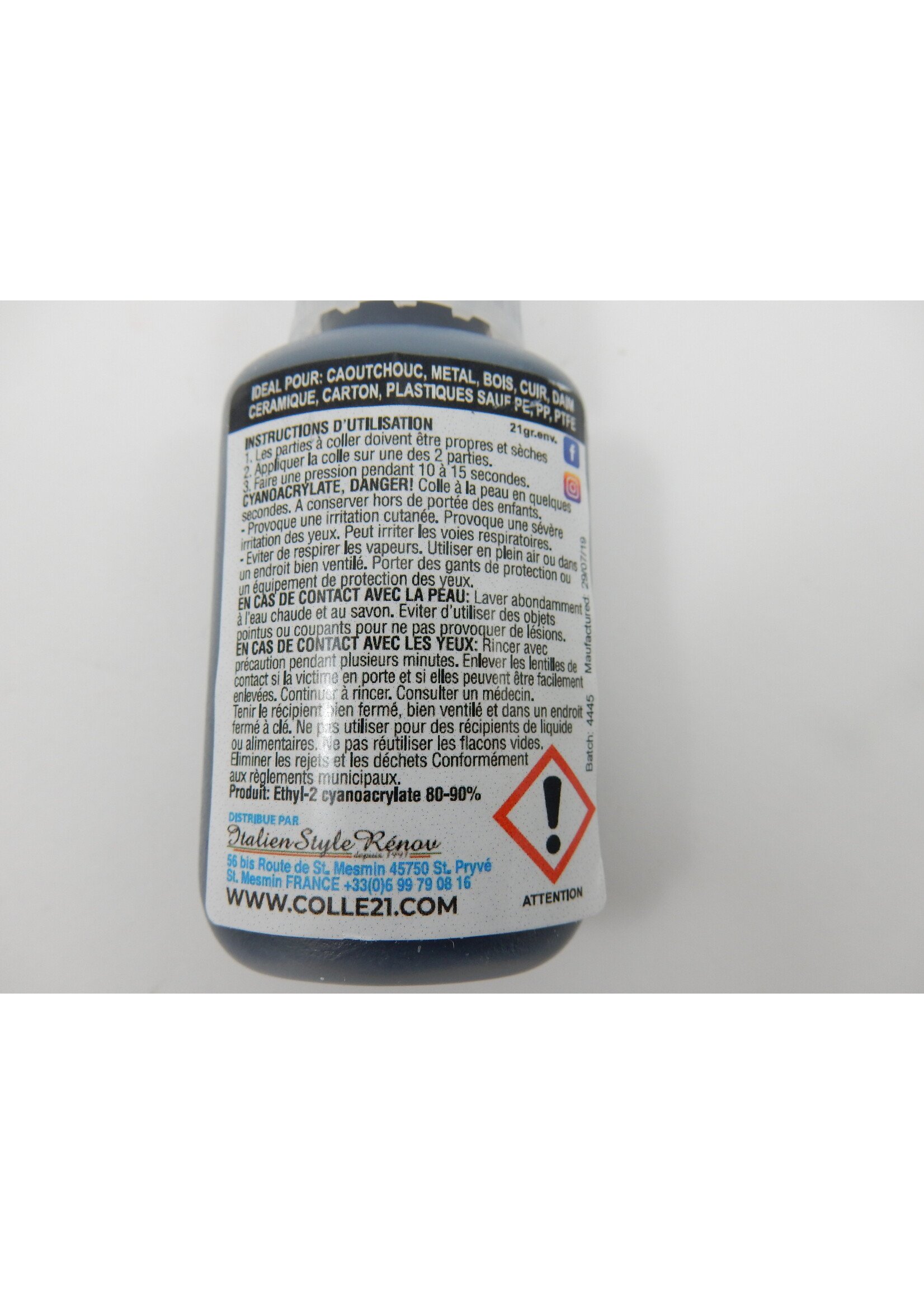 Flacon cyanoacrylate Colle 21 - LR PRESSE