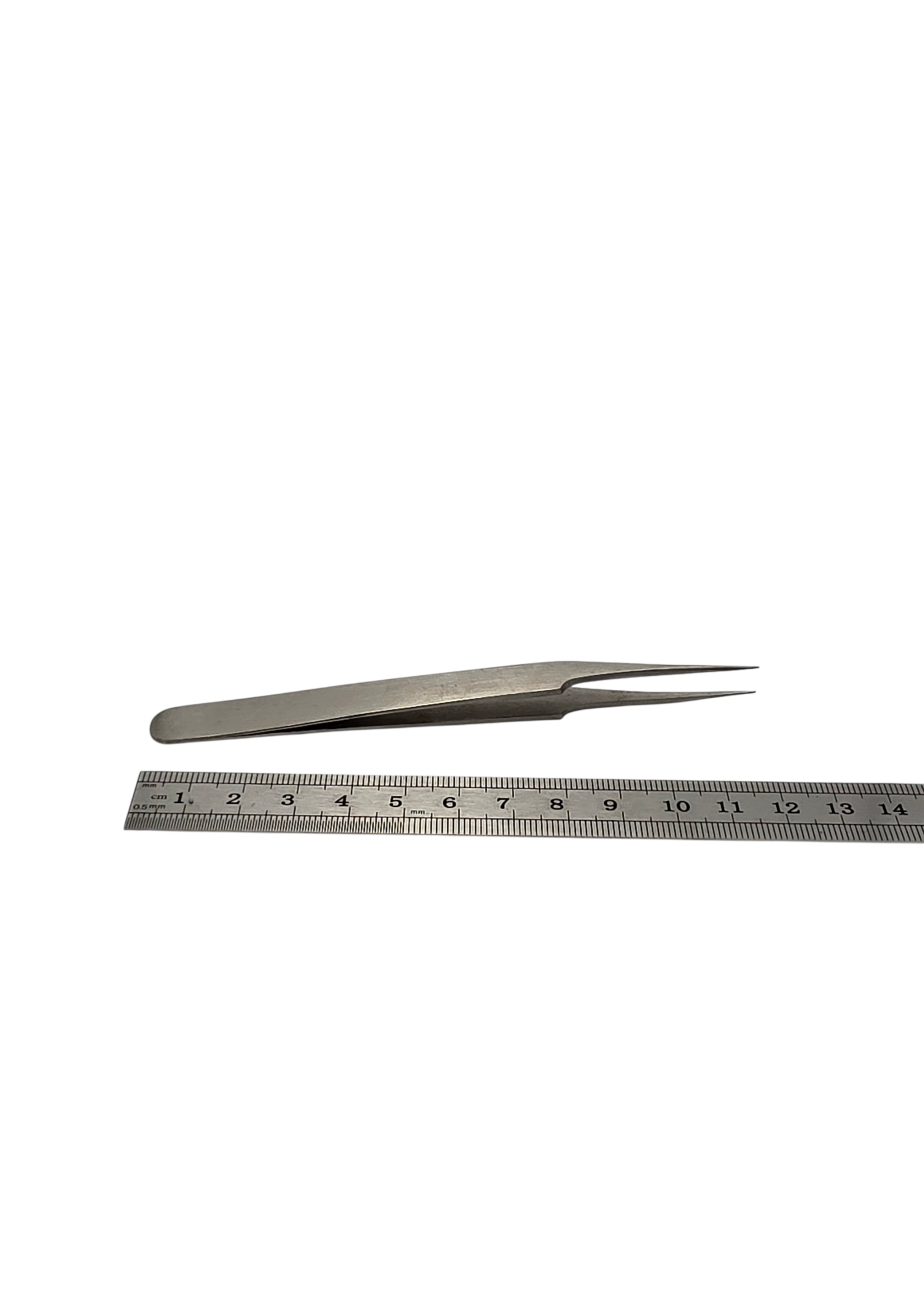 Edelstahl Pinzette antimagnetisch schräg mit feiner glatter Spitze 120 mm