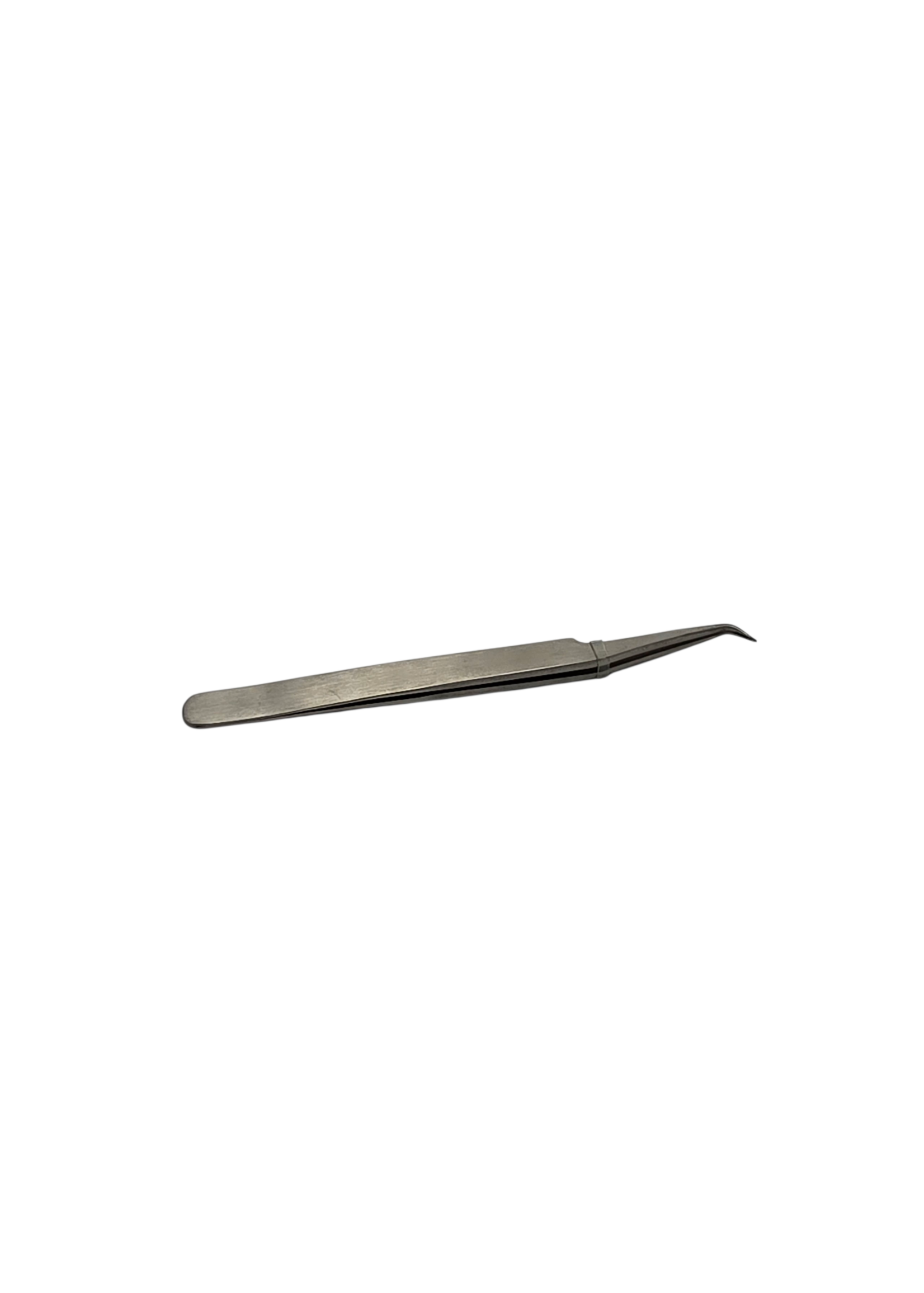 Pincet RVS antimagnetisch gebogen 120 mm met korte gebogen spitse gladde punt