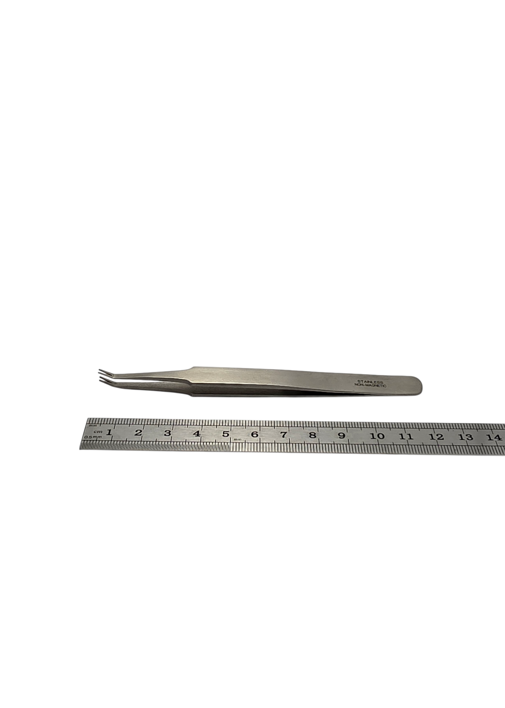Antimagnetic stainless steel straight tweezers 120 mm with fork-shaped tip