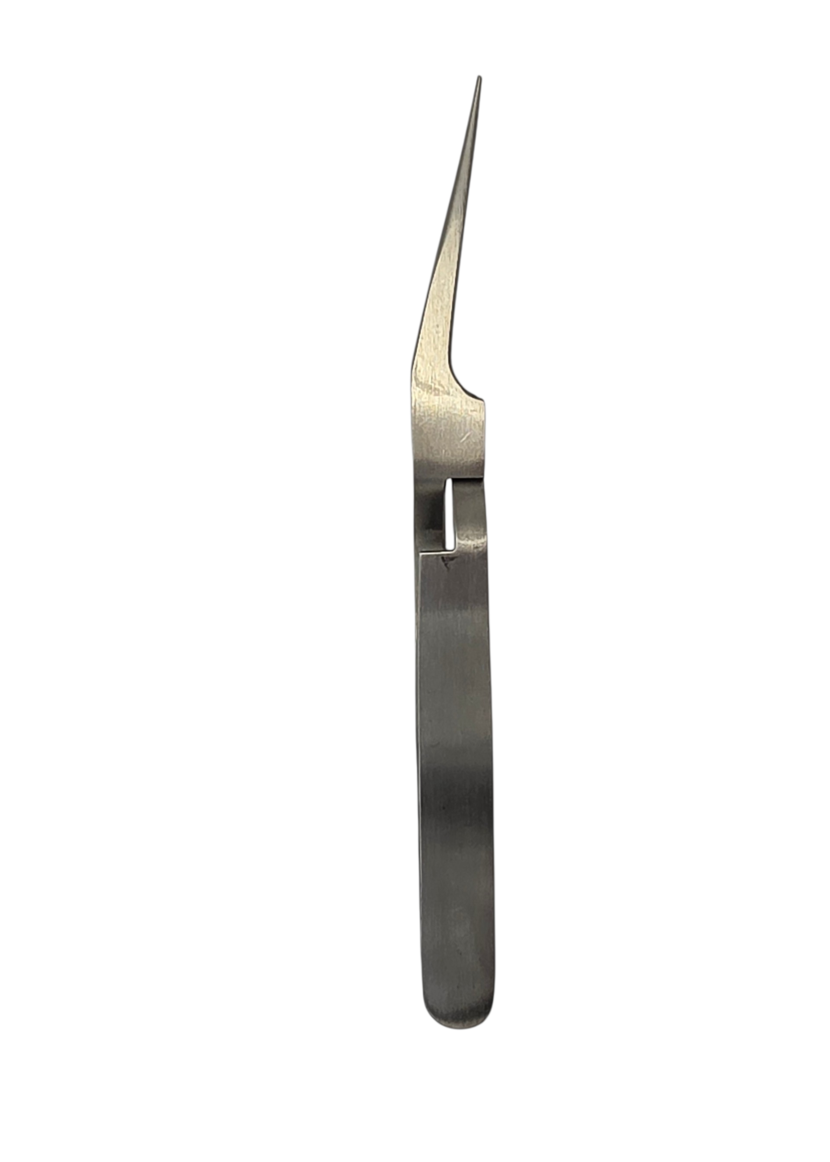 Antimagnetic stainless steel angled cross-lock tweezers 120 mm with narrow smooth tip