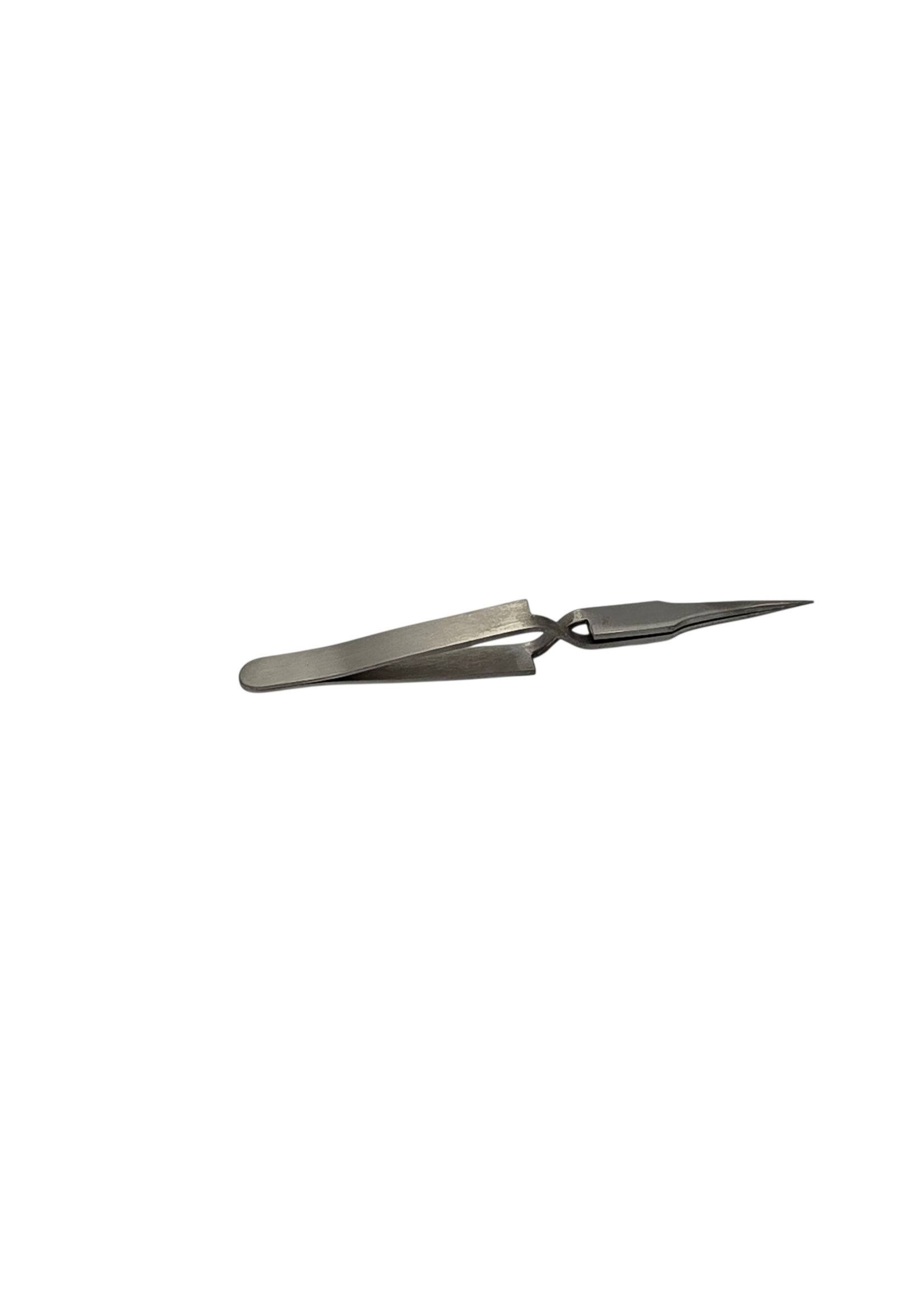 Antimagnetic stainless steel straight cross-lock tweezers 120 mm with fine smooth rounded tip