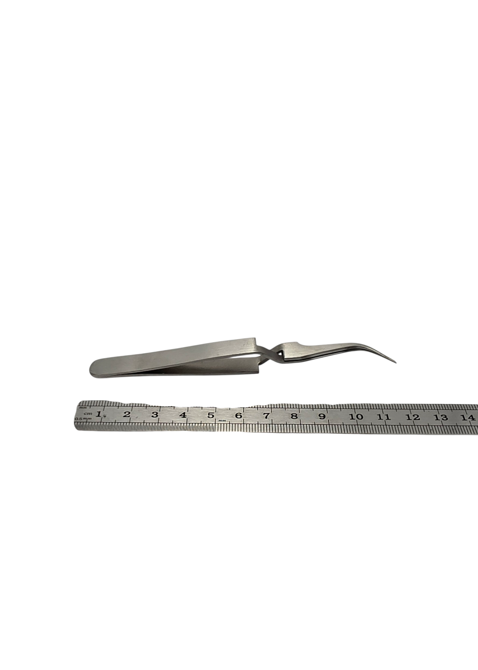Stainless steel curved cross-lock tweezers 120 mm with fine smooth tip