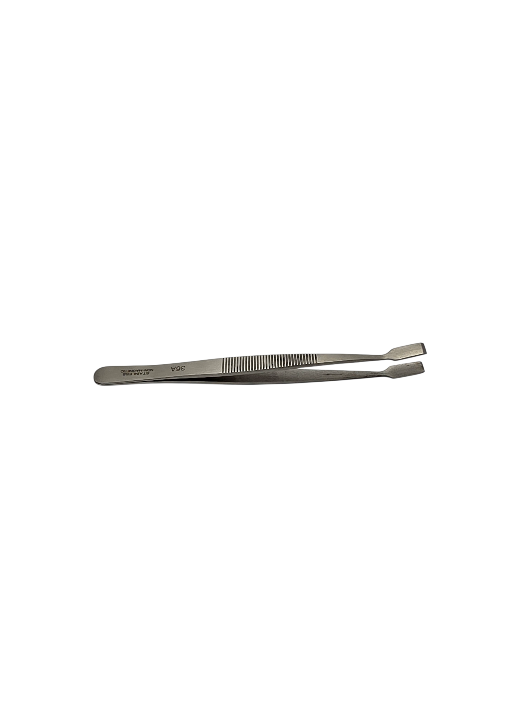 Antimagnetic stainless steel straight tweezers 120 mm with wide flat lightly angled tip