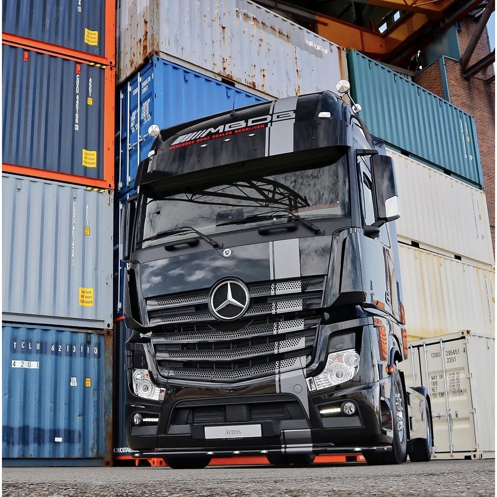 Truckdanet srl Braun Edelstahl Sonnenblende Lkw-Sonnenschutz für LKW Actros MP4, Visierband, Klettverschluss, modern, Fahrzeuginnenraum Sonnenschutz