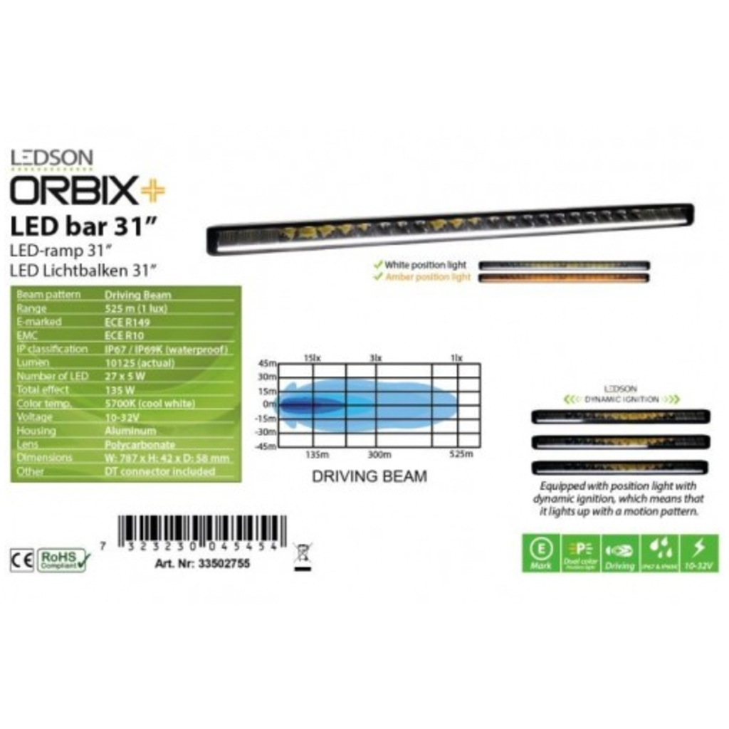 Ledson Orbix+ 79 cm lång LED-ramp med dynamiska positionsljus