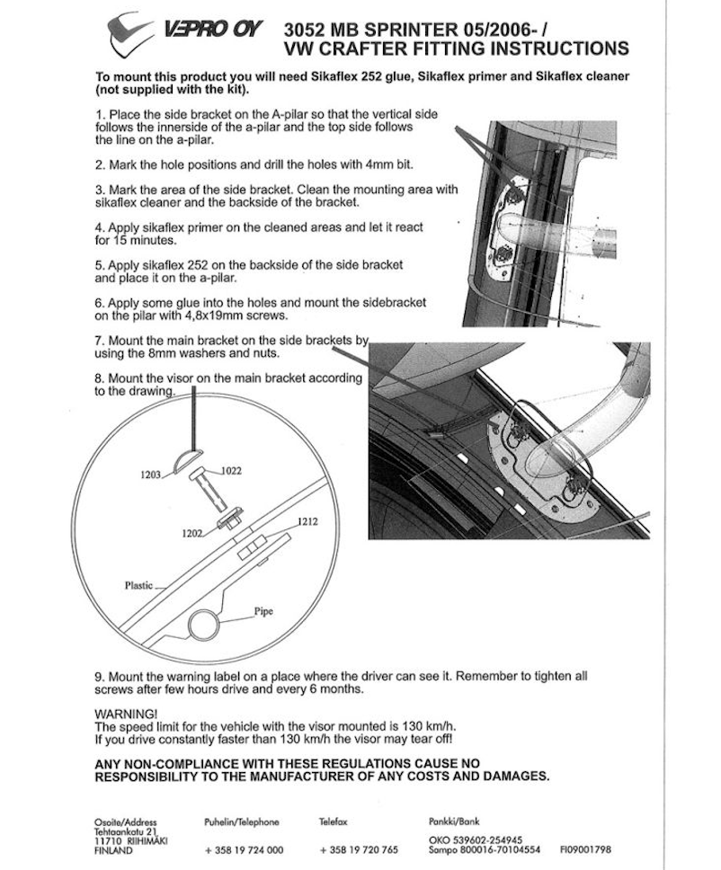 Vepro zonneklep Mercedes Sprinter 2006/2018+