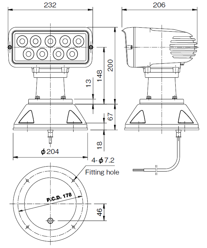 Projecteur de cabine à DEL de 7 x 3 po à commande sans fil (12 à 24 V CC / 38 W) avec lampe, panneau de commande à distance et câble