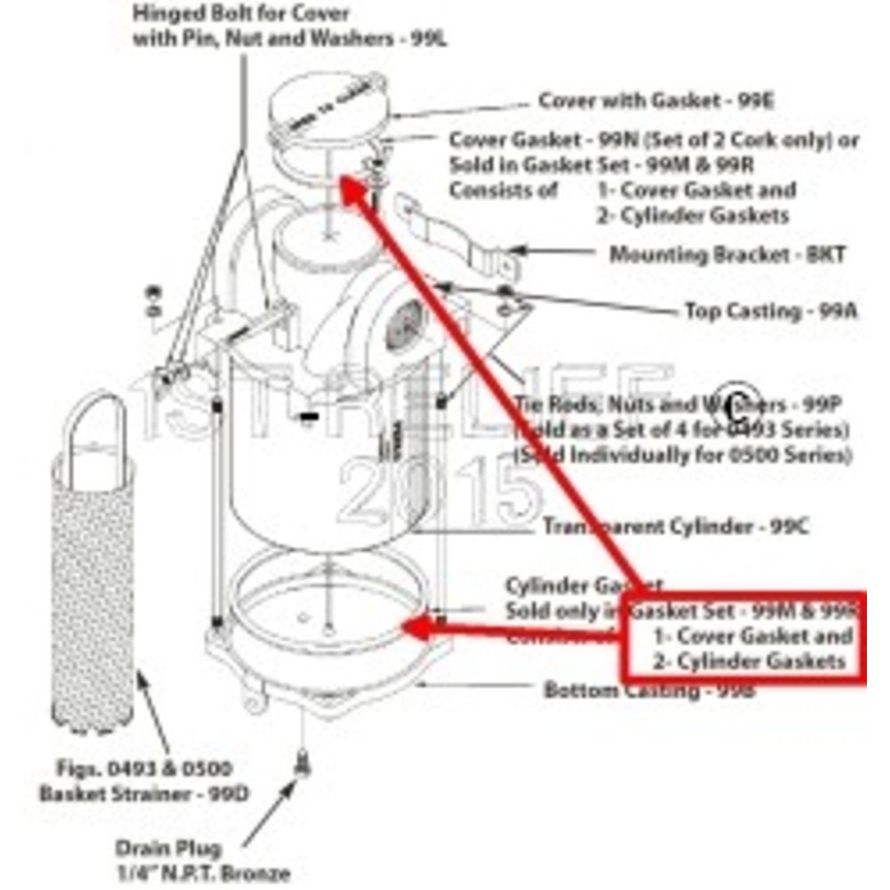 Intake Water Strainer Spare Gasket Kit (1 Cover Gasket, 2 Cylinder