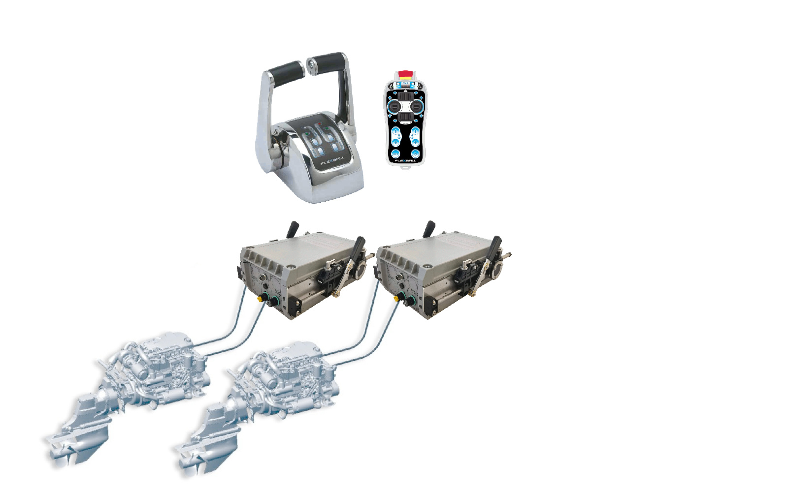 Commande d'un seul moteur de navire (1 x manette des gaz, 1 x vitesse)