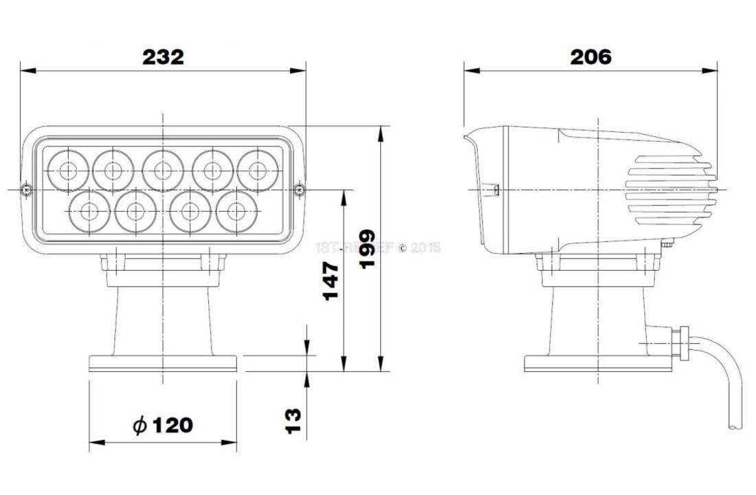 7x3 "LED Cabin Zoeklicht (12 - 24 VDC / 38 W) met lamp, afstandsbedieningspaneel en kabel