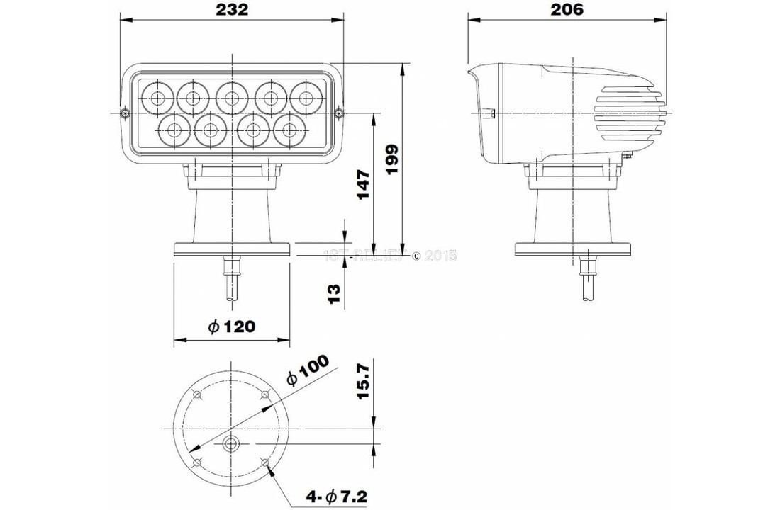 7x3 "LED Cabin Zoeklicht (12 - 24 VDC / 38 W) met lamp, afstandsbedieningspaneel en kabel