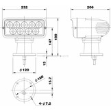 7x3 " LED Cabin Searchlight (12 - 24 VDC / 38 W) with lamp, remote control panel and cable