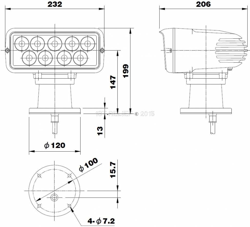 7x3  Wireless Control LED Cabin Searchlight (12 - 24 VDC / 38 W