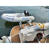 Folding davits for rigid hull boats / tenders (RIB rigid inflatable boat) with wheels
