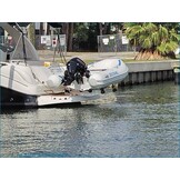 Folding davits for rigid hull boats / tenders (RIB rigid inflatable boat) with wheels