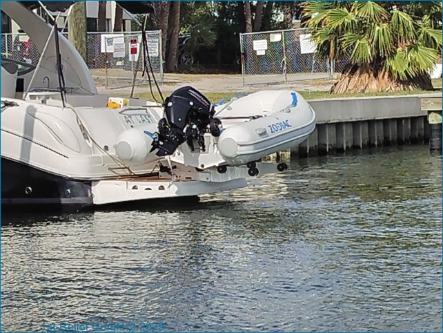 Folding davits for rigid hull boats / tenders (RIB rigid inflatable boat) with wheels