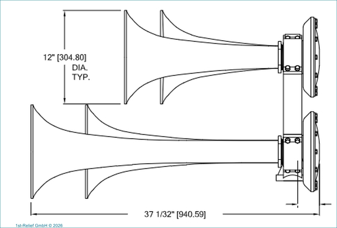 Bocina de aire Chimetone cromada Q-4 o Q-4-474 (de 75 a 200 m de longitud total)